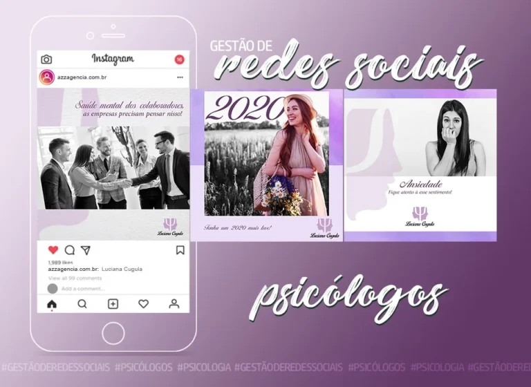 Peças criadas pela AZZ para o Instagram e o Facebook da psicóloga Luciana