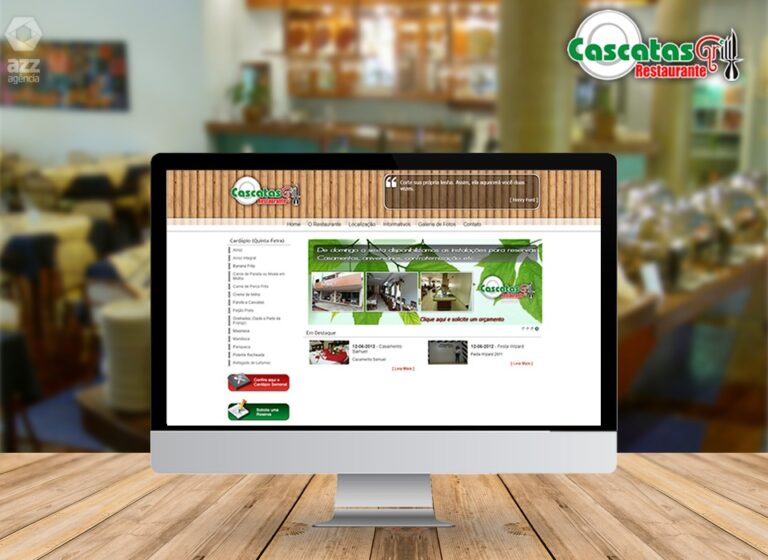 Modelo de site para restaurantes e lanchonetes criado pela AZZ, com cardápio e contato