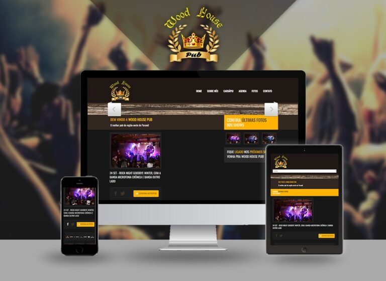 Site criado pela AZZ para a casa de eventos e pub Wood House Pub