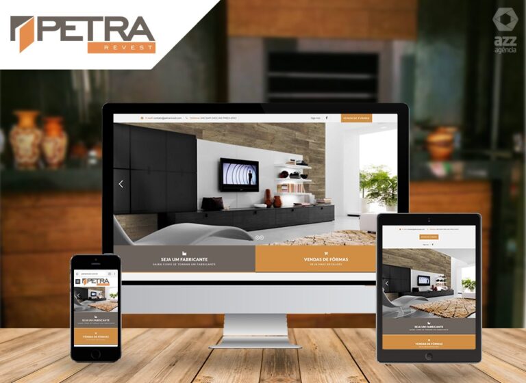 Página inicial do site da Petra Revest com destaque para os revestimentos