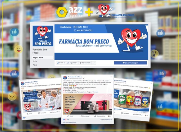 Post criado pela AZZ para o Facebook da Farmácia Bom Preço