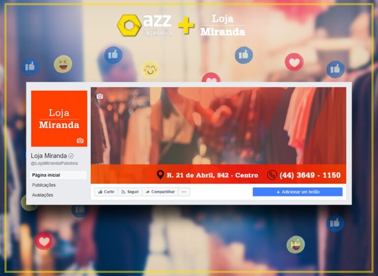 Página de Facebook criada e personalizada pela AZZ para uma loja de roupas