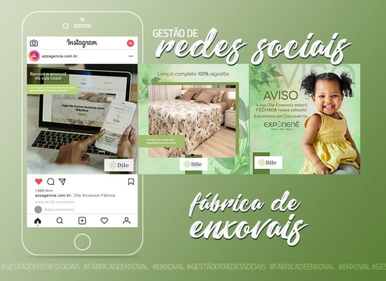 Peças criadas pela AZZ para as redes sociais da Dile Enxovais