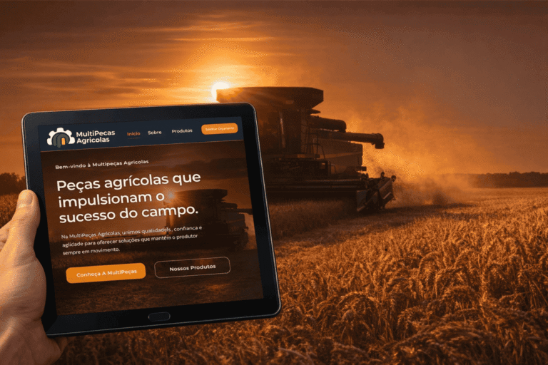 Capa do projeto de site da Multi Peças Agrícolas, revenda de peças para máquinas agrícolas, com catálogo por categorias.