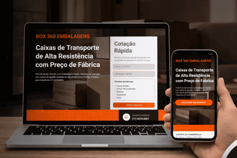 Capa do projeto de landing page da Box360 Embalagens, fabricante de embalagens de papelão ondulado, feita pela AZZ Agência.