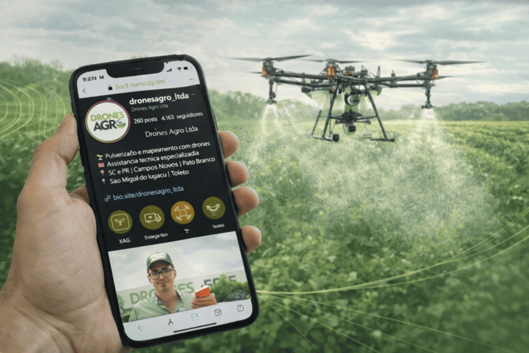Peças de marketing digital criadas pela AZZ para a Drones Agro