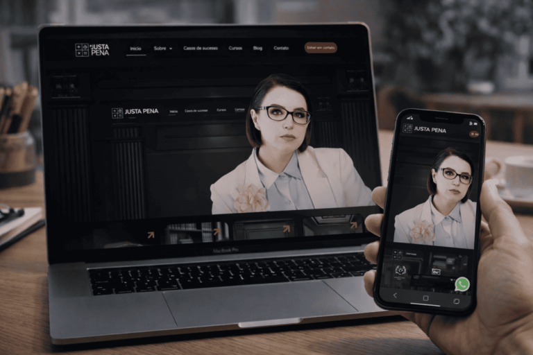 Página inicial do site da instituição de ensino Justa Pena criado pela AZZ