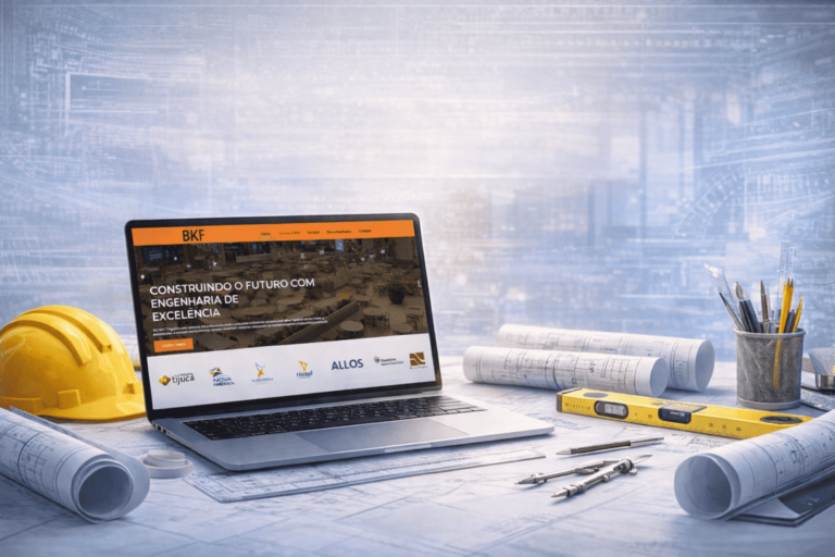 Capa do projeto de site institucional da BKF Engenharia, empresa de engenharia atendida pela AZZ Agência.
