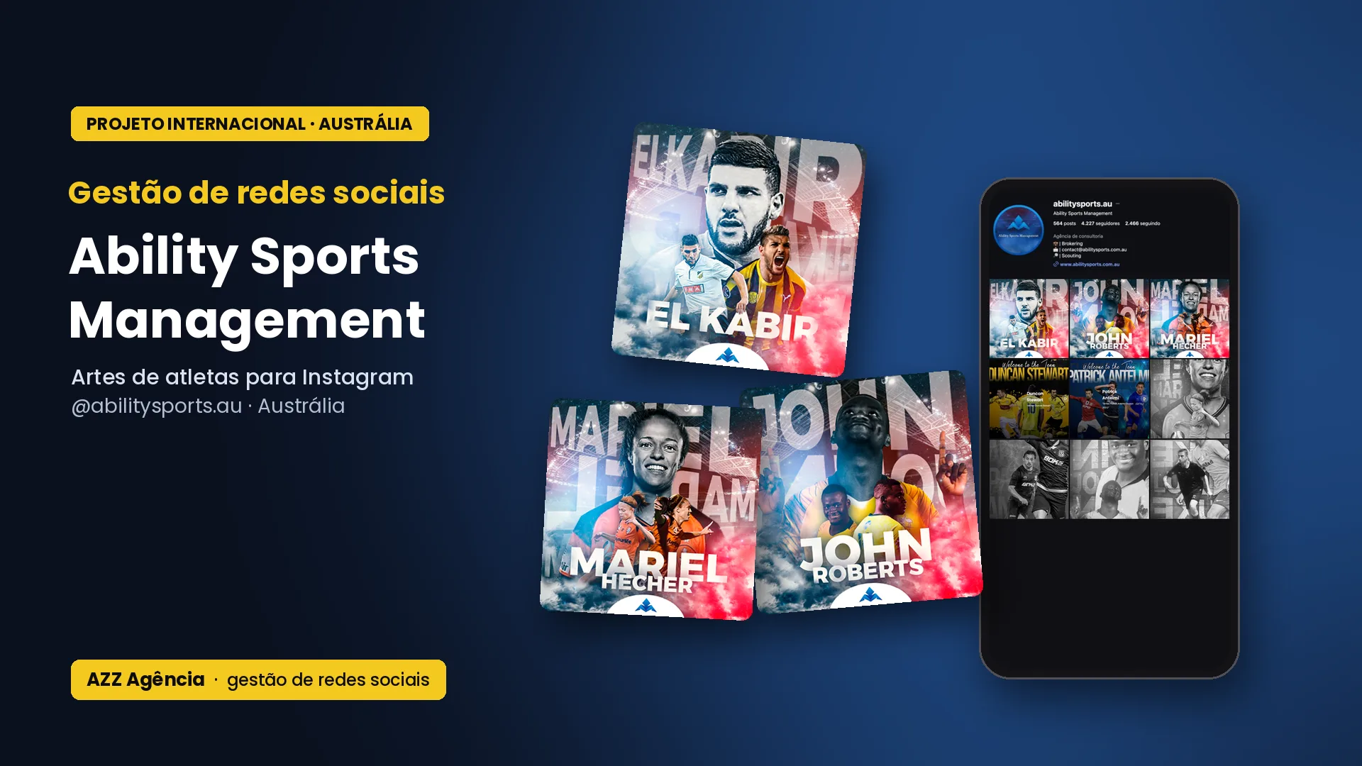 Artes criadas pela AZZ para o Instagram da Ability Sports Management, da Austrália