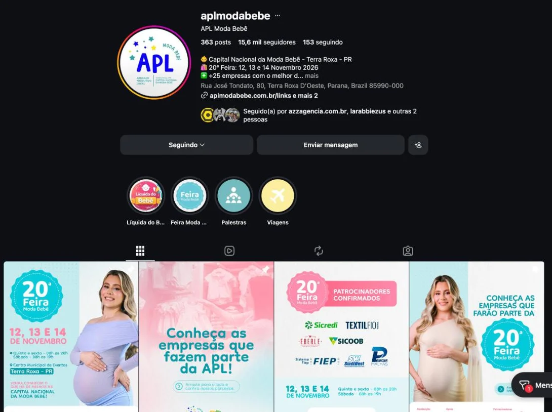 Perfil @aplmodabebe no Instagram