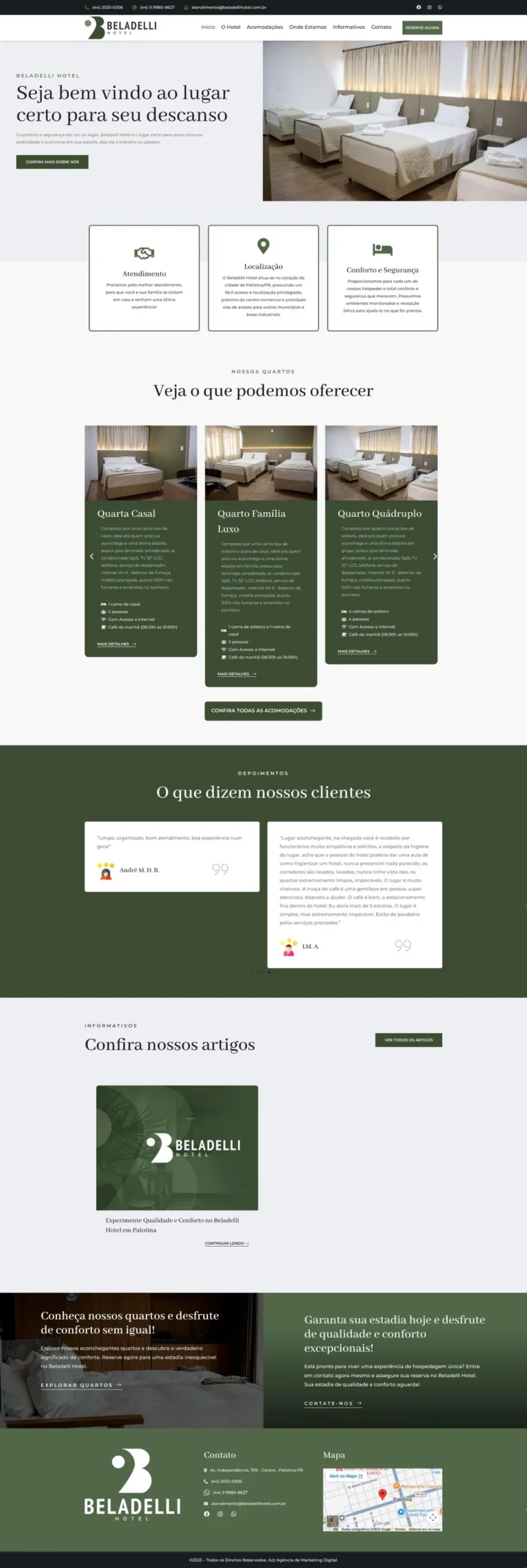 Site do Beladelli Hotel desenvolvido pela AZZ Agência: página inicial completa