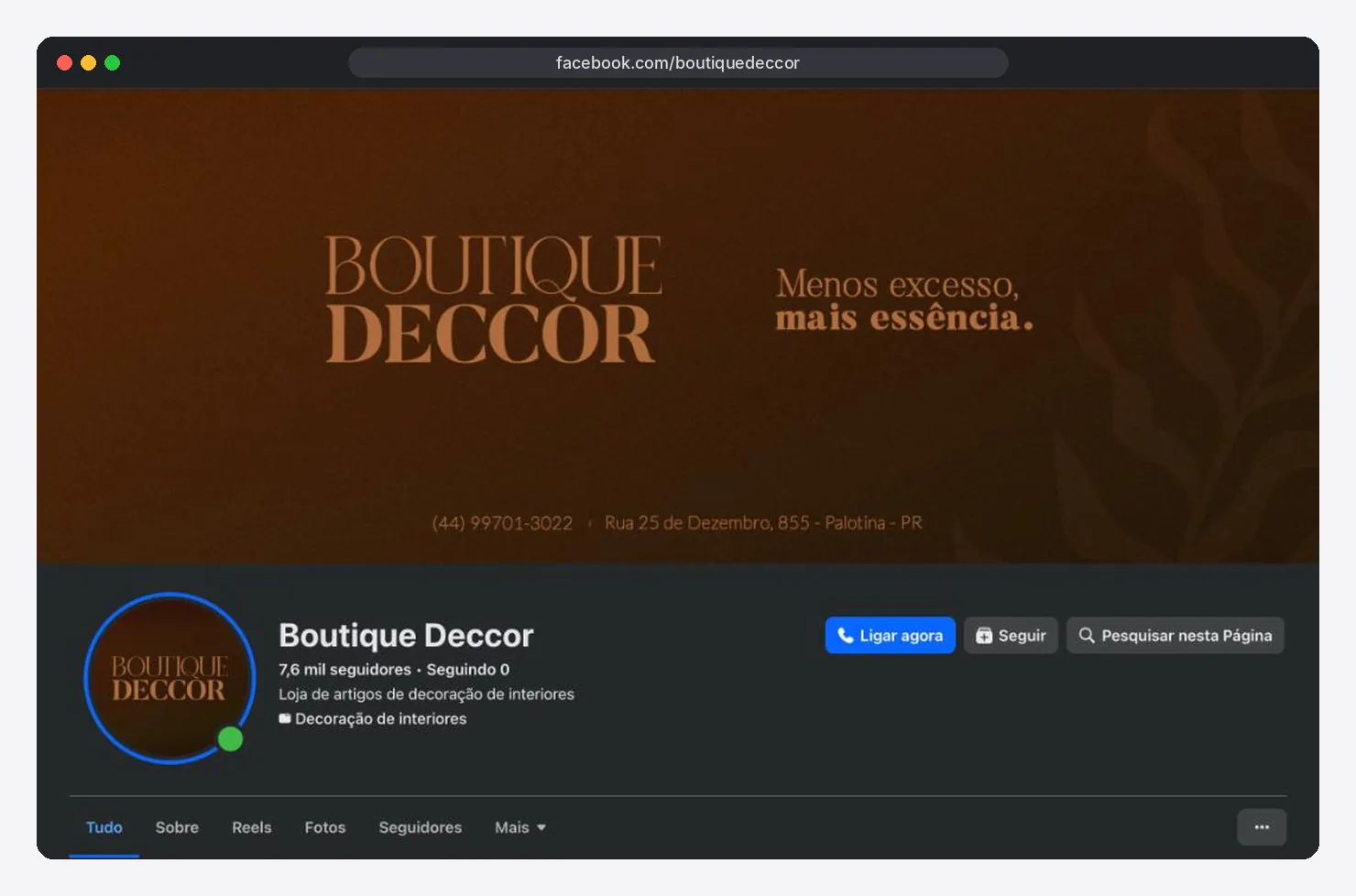 Nova marca da Boutique Deccor aplicada no Facebook