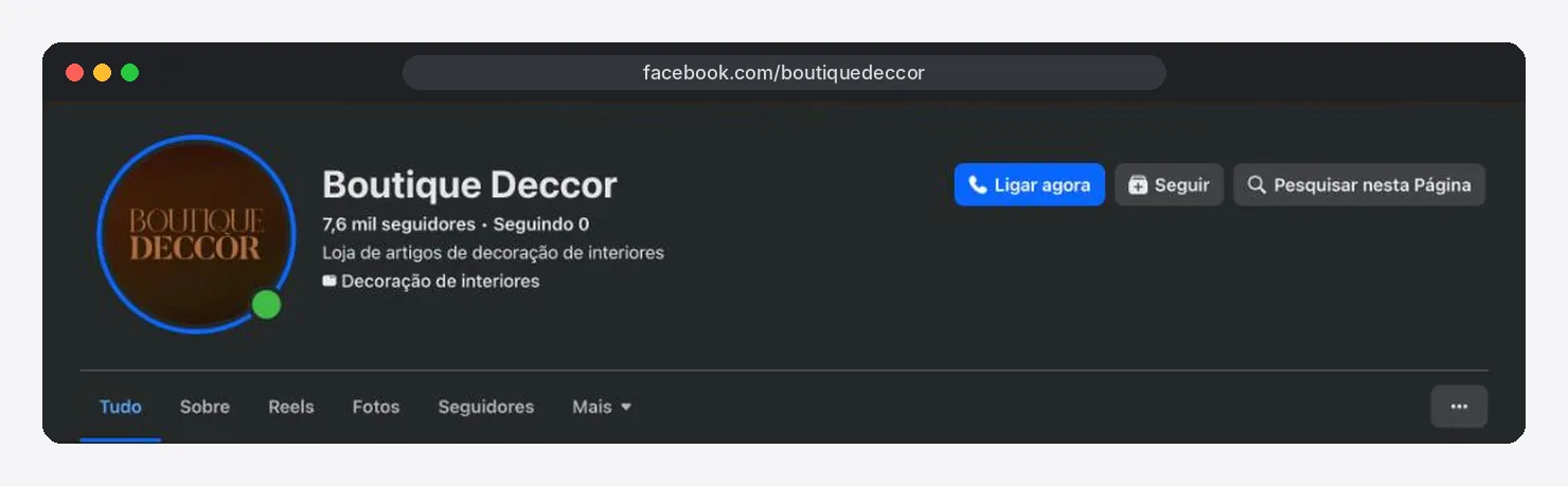 Perfil do Facebook da Boutique Deccor com o novo logo