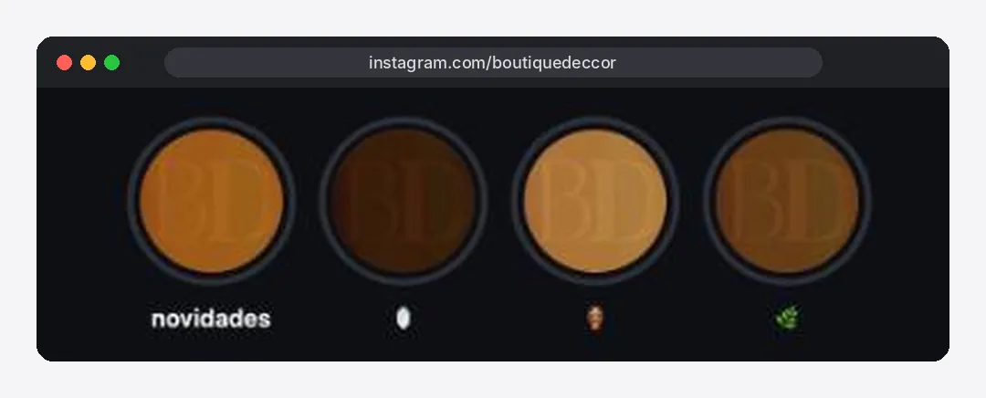 Destaques do Instagram com o monograma BD