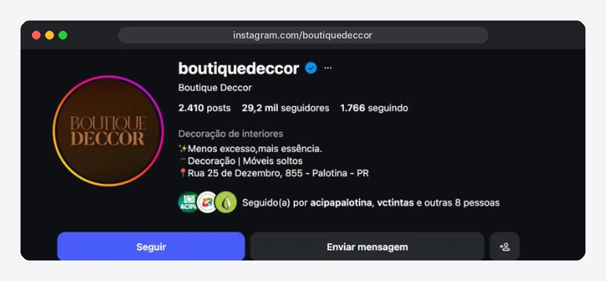 Perfil @boutiquedeccor no Instagram