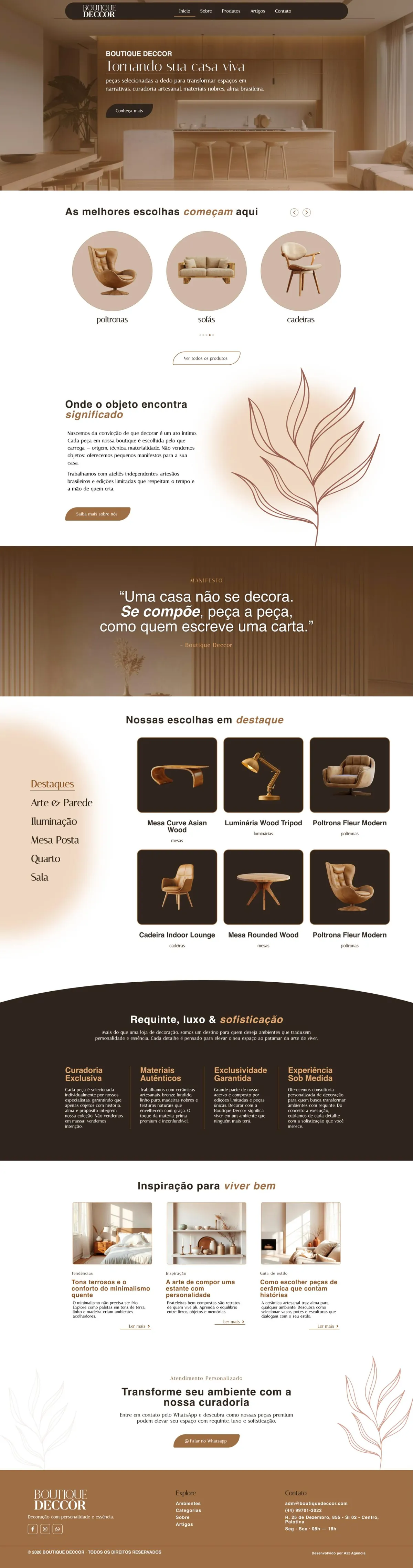 Site da Boutique Deccor, página inicial completa