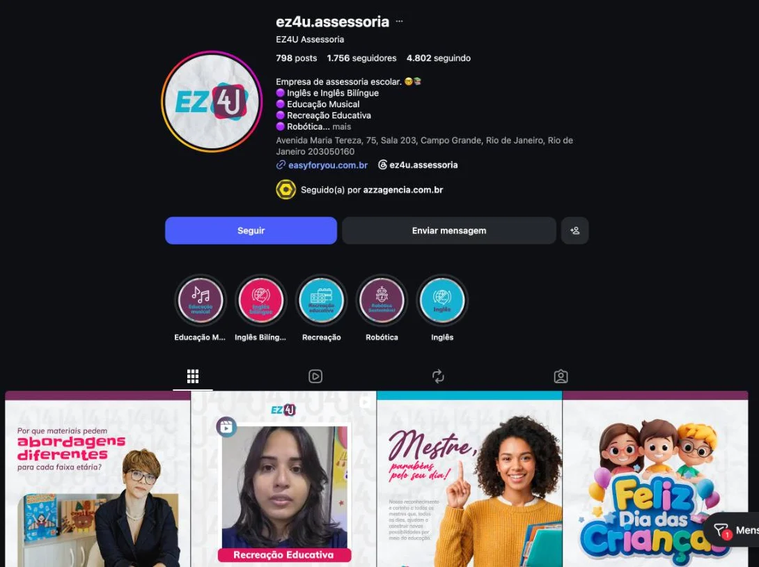 Perfil @ez4u.assessoria no Instagram