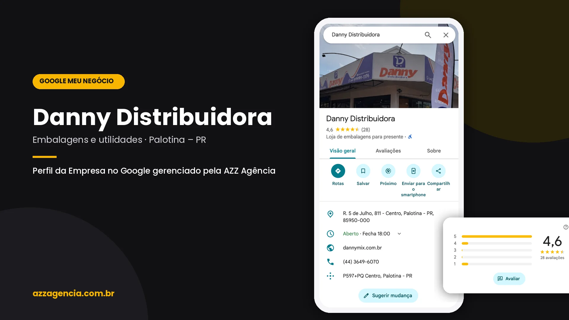 Perfil da Empresa no Google de Danny Distribuidora gerenciado pela AZZ Agência
