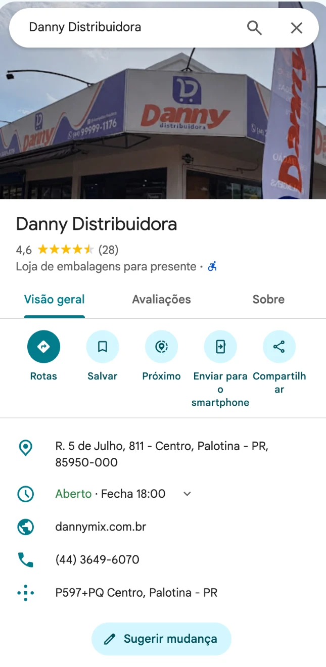 Perfil de Danny Distribuidora no Google Maps