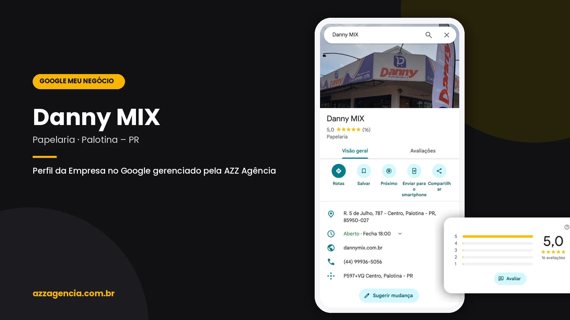 Perfil da Empresa no Google de Danny MIX gerenciado pela AZZ Agência