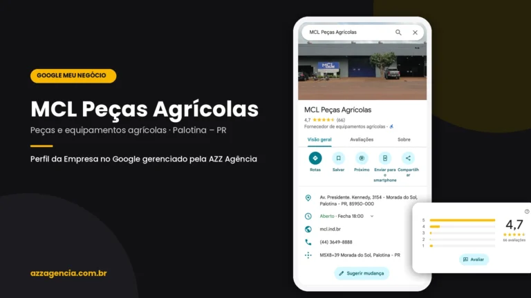 Perfil da Empresa no Google (Google Meu Negócio) de MCL Peças Agrícolas gerenciado pela AZZ Agência