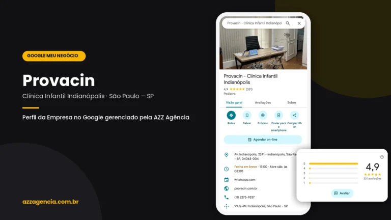 Perfil da Empresa no Google (Google Meu Negócio) de Provacin – Clínica Infantil Indianópolis gerenciado pela AZZ Agência