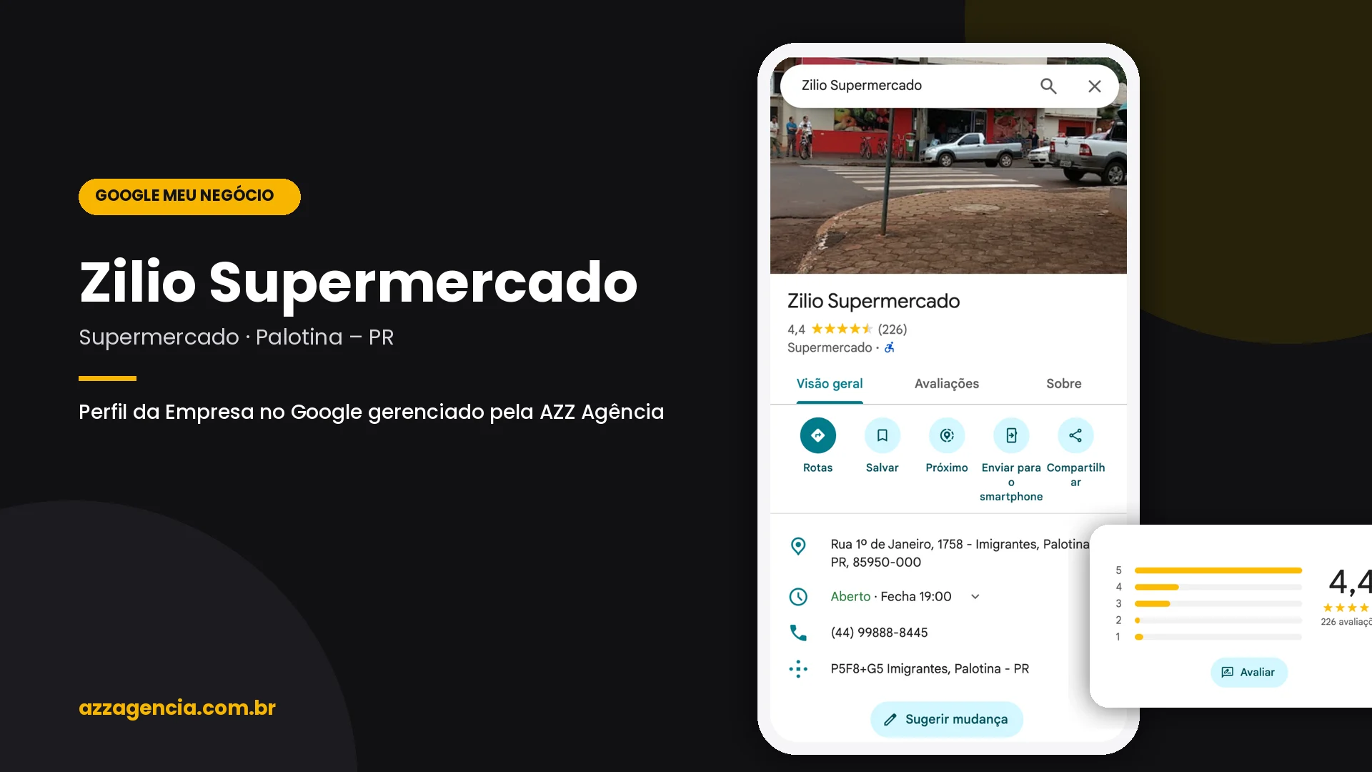 Perfil da Empresa no Google de Zilio Supermercado gerenciado pela AZZ Agência