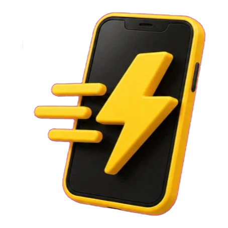 Ícone 3D de celular com raio – experiência rápida
