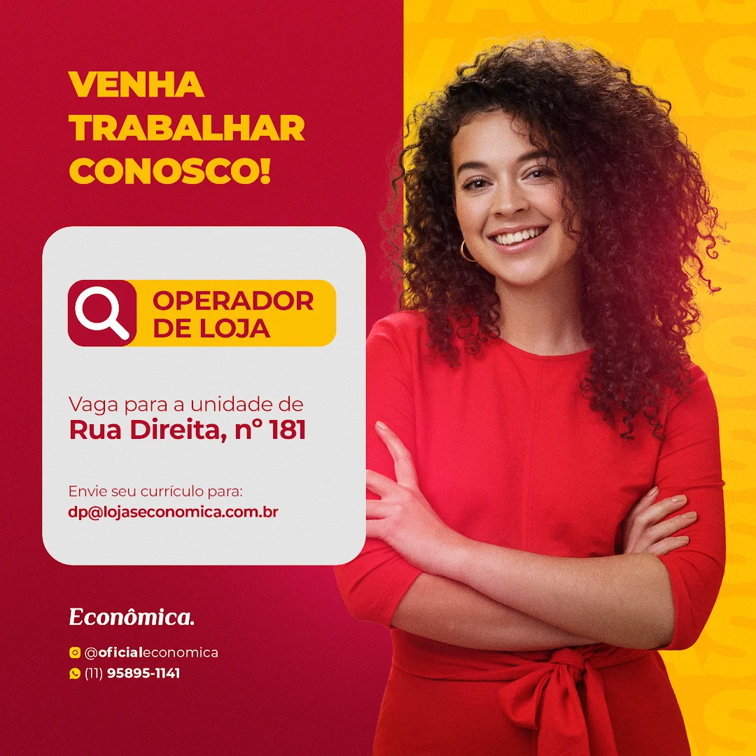 Post para Instagram das Lojas Econômica criado pela AZZ Agência: post de vagas para operador de loja