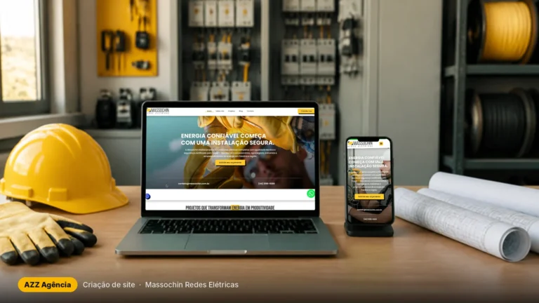 Notebook e celular com o site da Massochin Redes Elétricas criado pela AZZ Agência