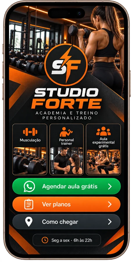 Modelo de mini site Escuro e laranja – Academias, studios e esportes
