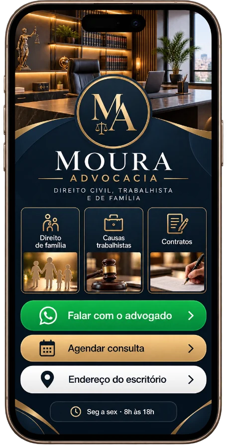 Modelo de mini site Marinho e dourado – Advocacia e consultorias