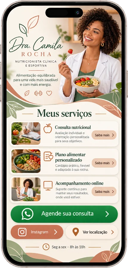 Modelo de mini site para nutricionista – verde-sálvia e terracota