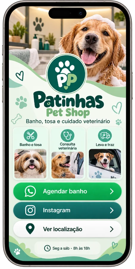 Modelo de mini site Verde – Pet shop, clínica e serviços