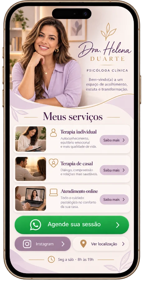 Modelo de mini site para psicóloga – tons de lilás