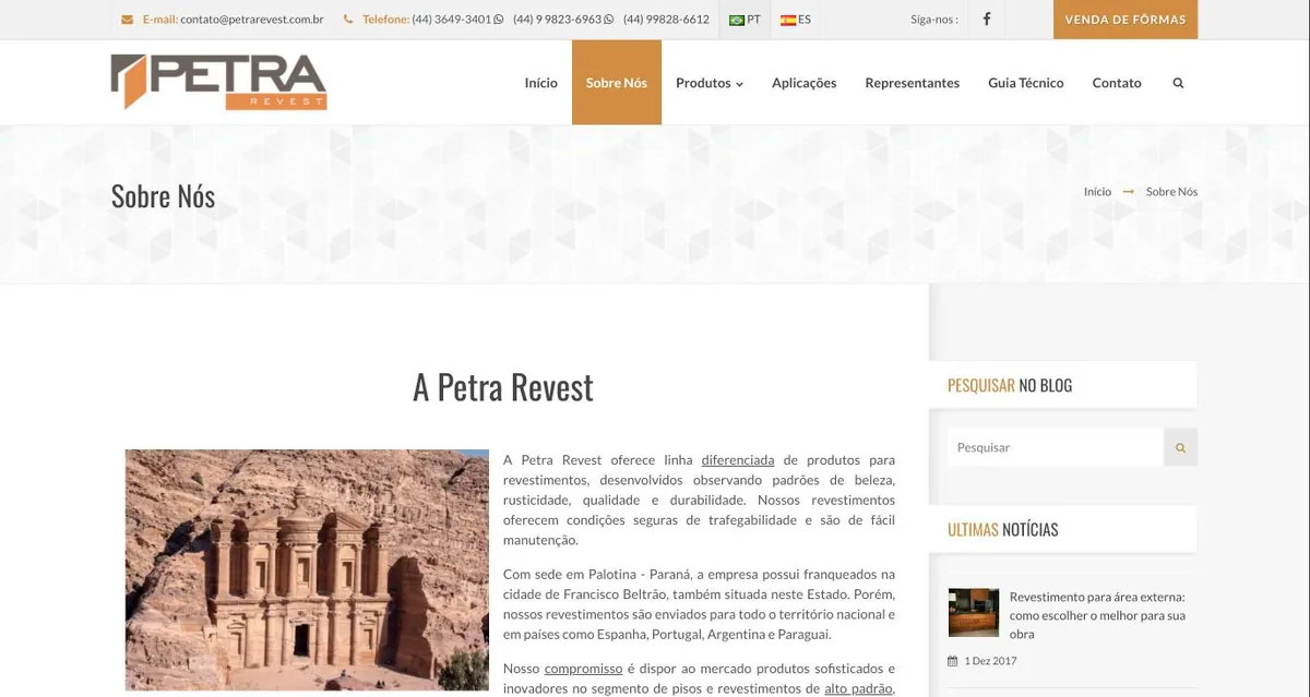 Criação de Site para Fábrica de Revestimentos Petra Revest