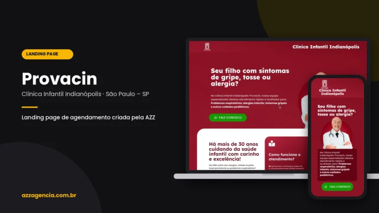 Landing page da Clínica Infantil Indianópolis Provacin aberta em notebook e celular