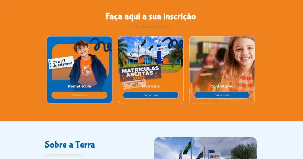 Área de inscrição do site do Colégio Terra do Saber