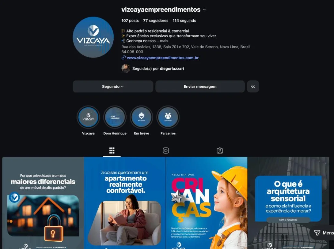 Perfil @vizcayaempreendimentos no Instagram